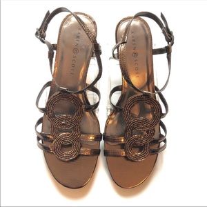 Karen Scott "Jeni" Beaded Gold Wedge Heel Sandals  9.5